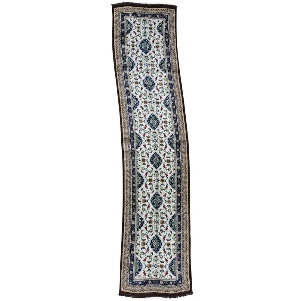 Tilla 100% Silk Scarf Rectangle in Turquoise Rust Floral Border Print